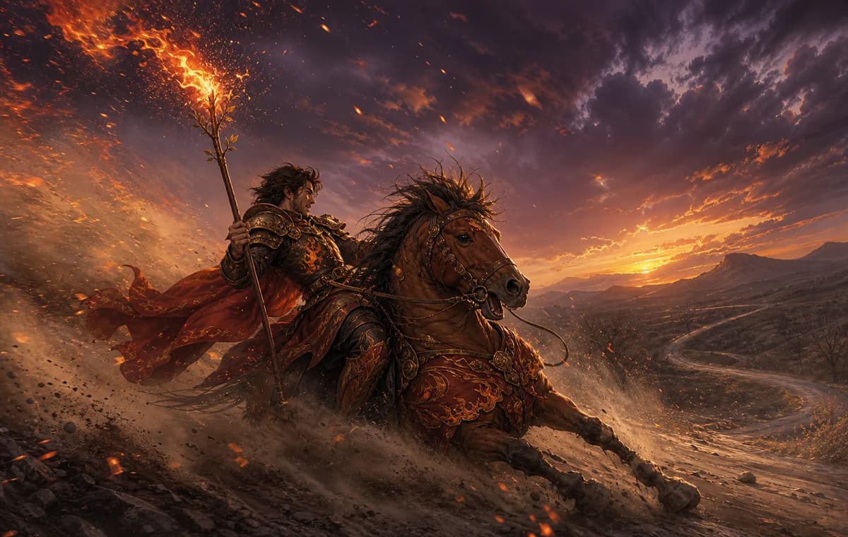 权杖骑士逆位作为感觉:火焰骑士向旁倾斜,坐骑正打趔趄,同一把火散乱开来,忽冷忽热。