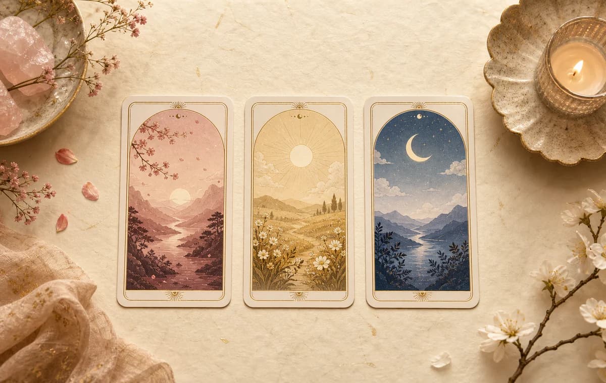 A simple three-card tarot spread laid out from left to right.